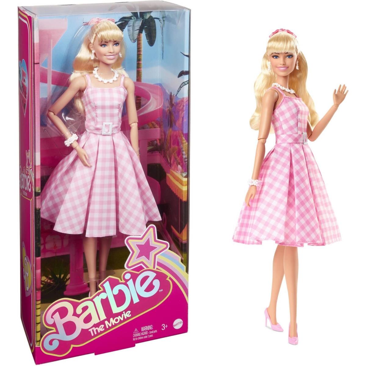 Barbie The Movie Doll Margot Robbie Collectible Wearing Pink Gingham Dress