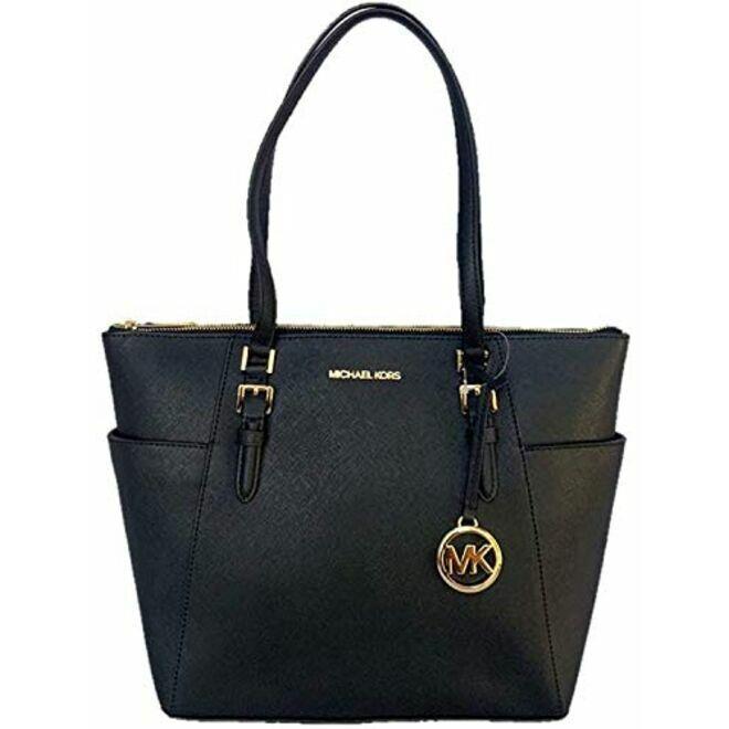 Michael Kors Charlotte Large Zip Top Tote Shoulder Bag Purse Black 35TOGCFT7L - Exterior: Black