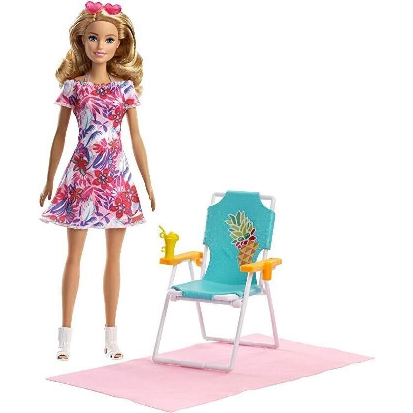 Barbie Beach Doll with Beach Chair Towel - Blonde Hair Pineapple Chair