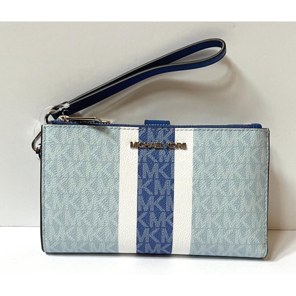 Michael Kors Jet Set Travel Large Double Zip Phone Wallet MK Pale Ocean Multi