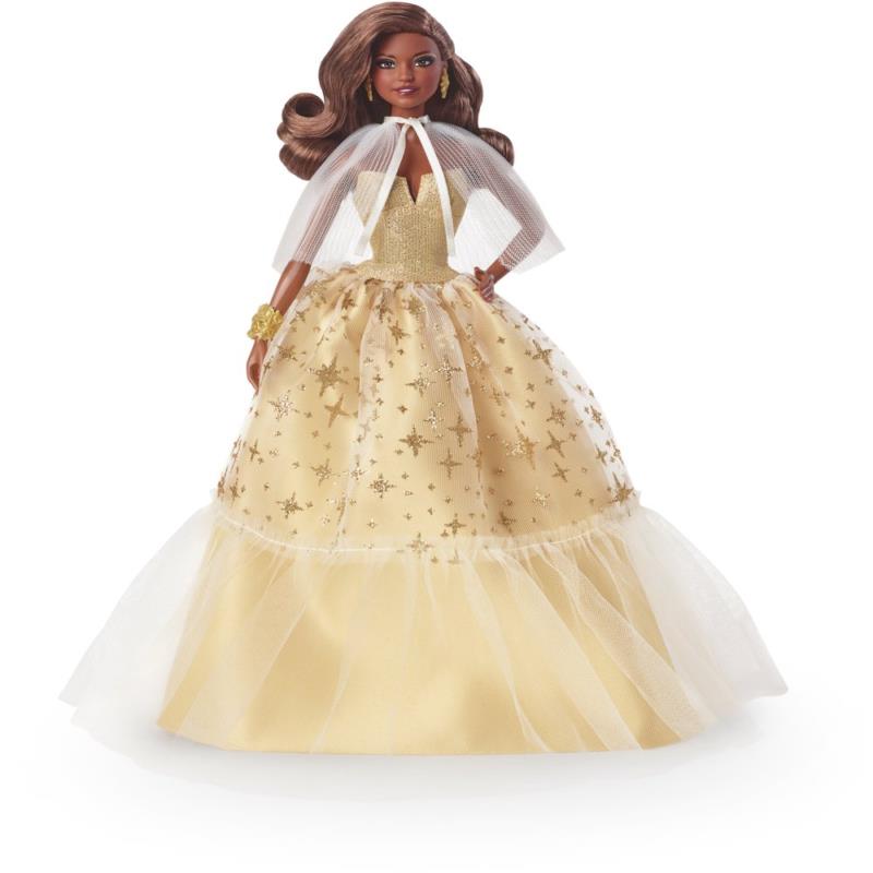 2023 Holiday Barbie Doll Seasonal Collector Gift Golden Gown and Dark Brown Hair