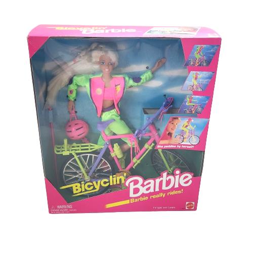 Vintage 1993 Mattel Barbie Doll Bicyclin` Biking 11689 Pink Bike Set
