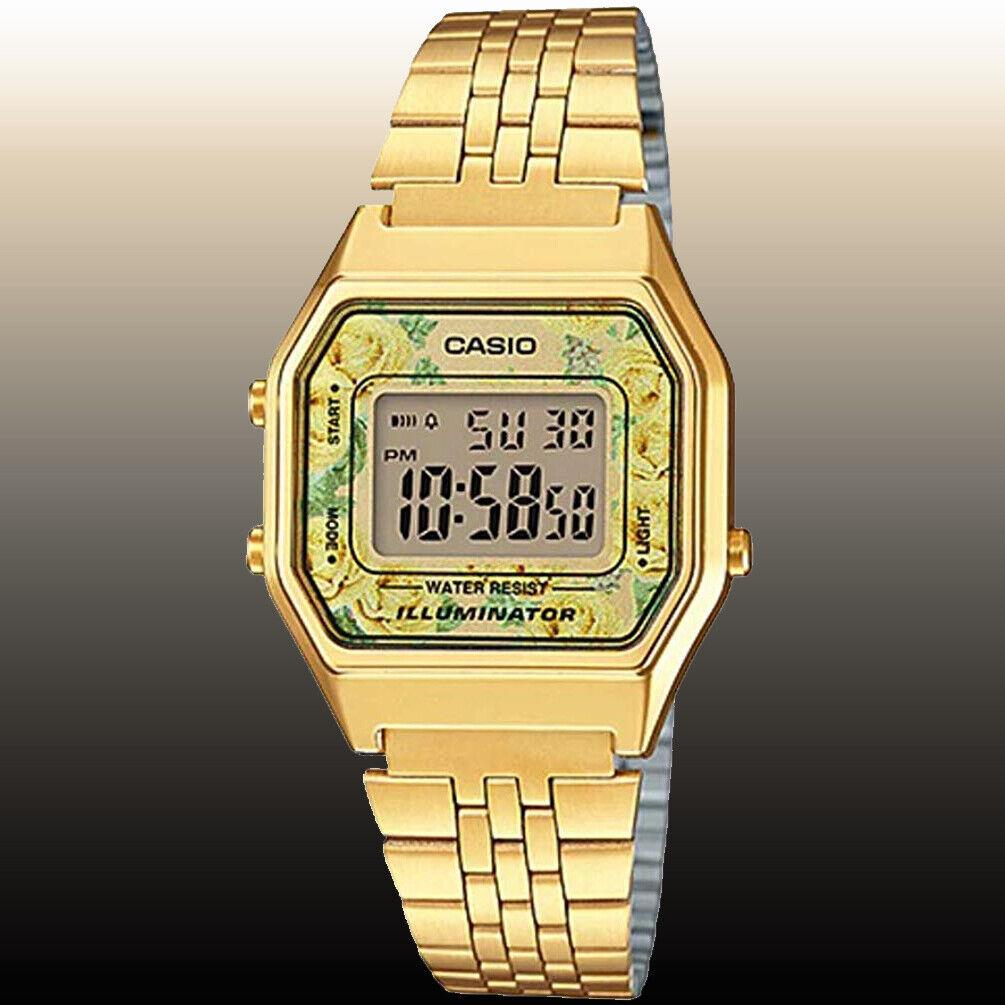 Casio LA-680WGA-9C Ladies Gold Tone Digital Watch Floral Gold Mid-size