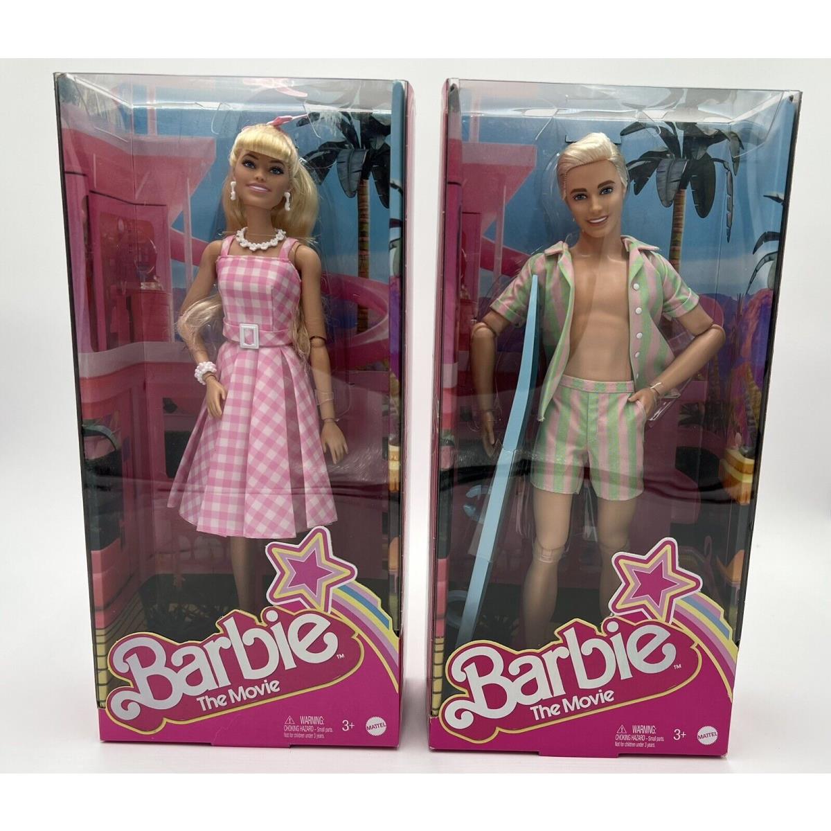 Barbie The Movie - Barbie in Pink Gingham Dress and Surfer Surfboard Ken Set