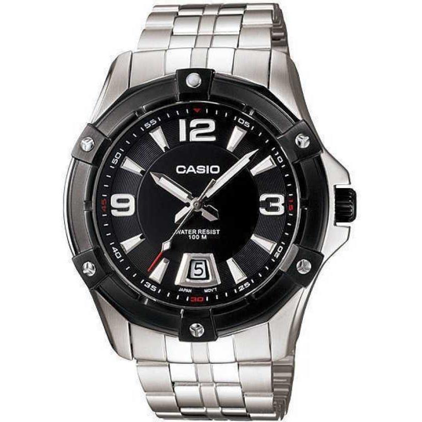 Casio Men`s Standard Analog Black Dial Watch Stainless Steel MTD-1062BD-1AVDF - Dial: Black, Band: Silver