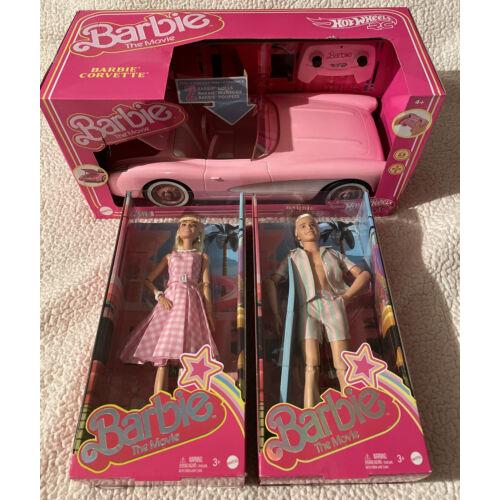 Barbie Margot Robbie Ken Movie Dolls 2023 RC Corvette Hot Wheels Set Of 3