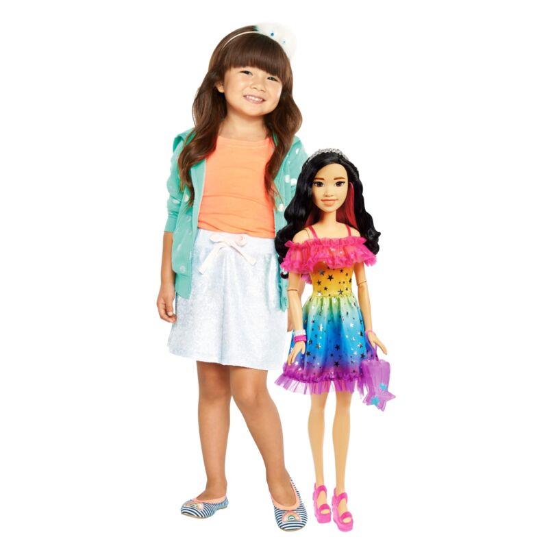 Barbie Rainbow Dress 28-Inch Large Doll with Black Hair and Styling Accessories