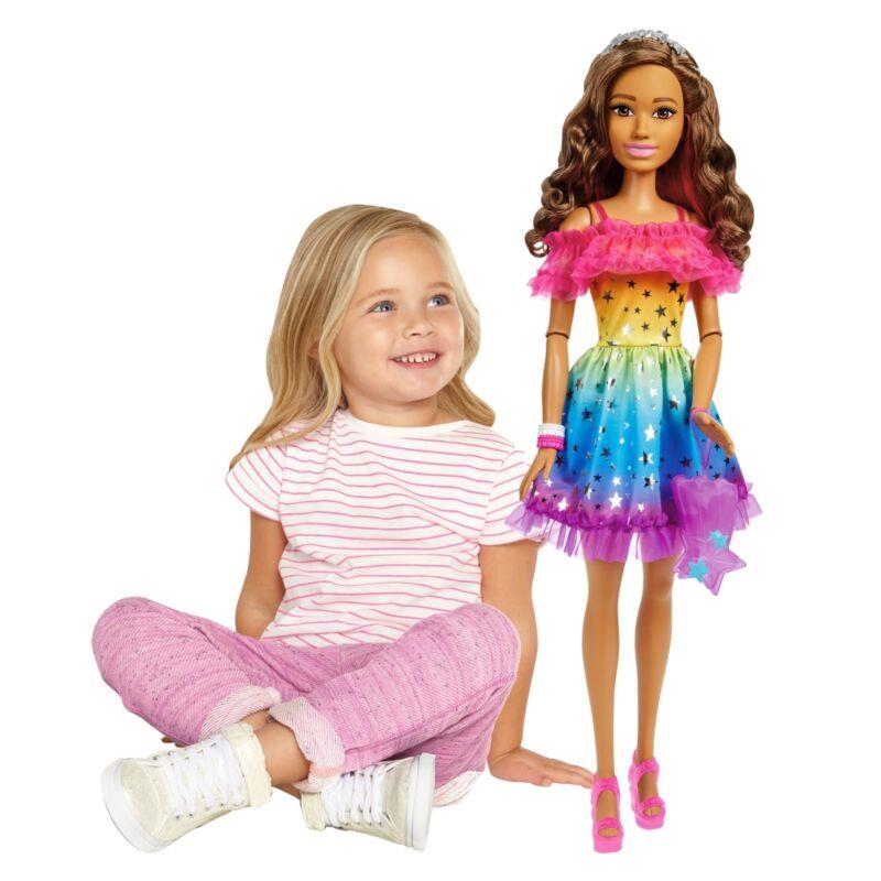 Barbie Rainbow Dress 28-Inch Large Doll with Brown Hair and Styling Accessories