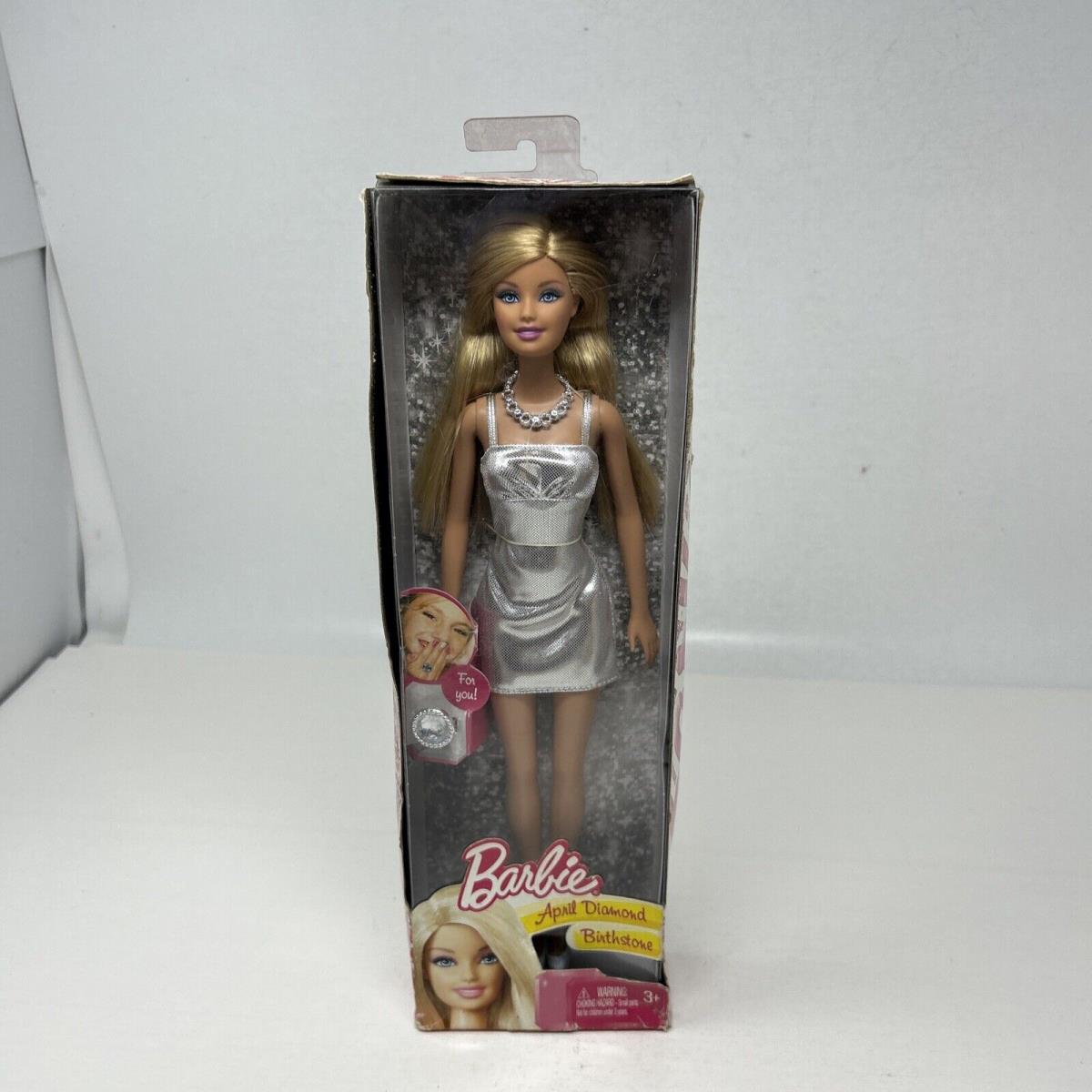 Barbie April Diamond Birthstone Blonde Silver Dress - V9524 X8613