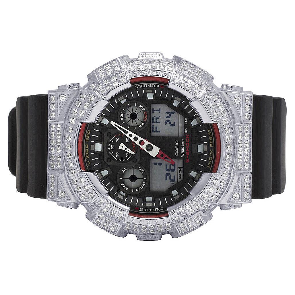 Mens Casio G-shock GA-100-1A4DR Digital 51MM White Simulated Diamond Watch 6 Ct