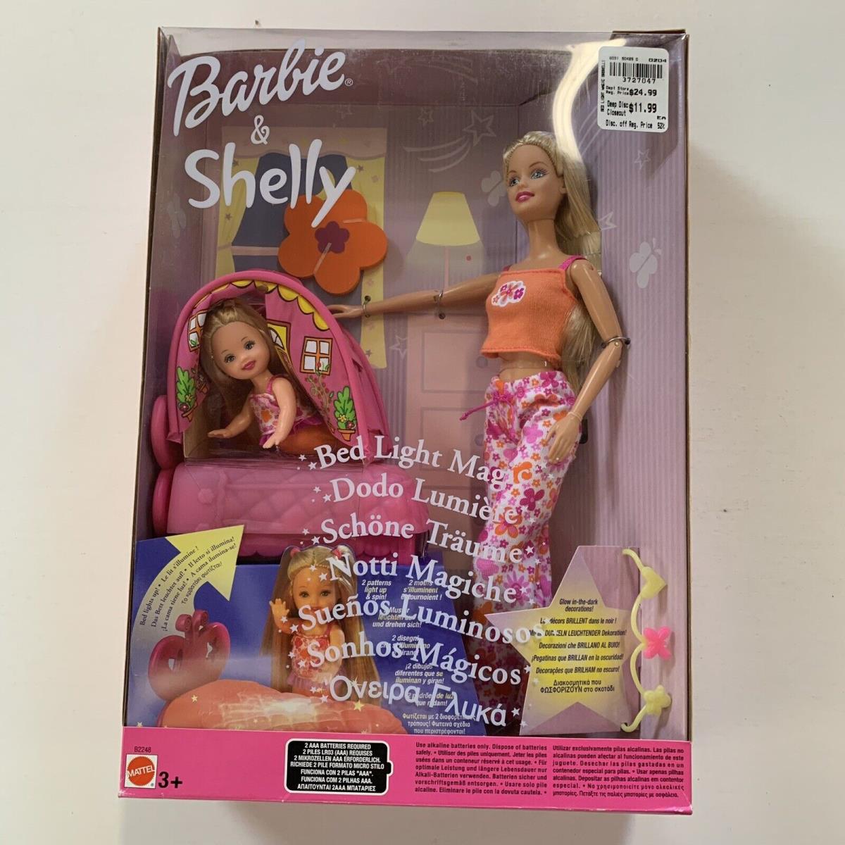 Barbie Shelly Bed Light Magic Doll Set Multi-lingual Box 2003 Mattel Nrfb