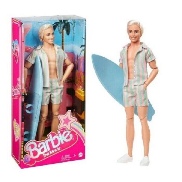 Barbie The Movie Ken Doll Wearing Pastel Striped Beach Outfit