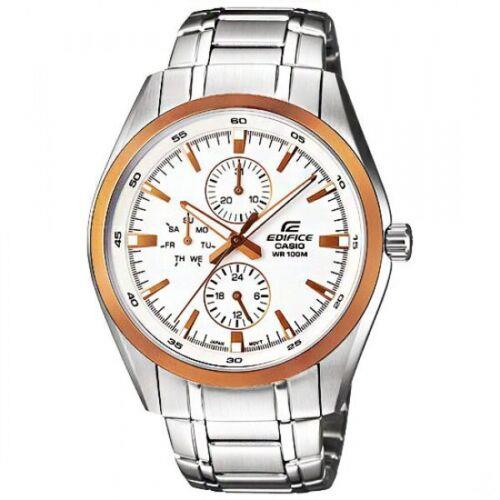 Casio Edifice EF-338DB-7ADF Analog Men`s Stainless Steel Water Resistant Watch - White Dial, Silver Band