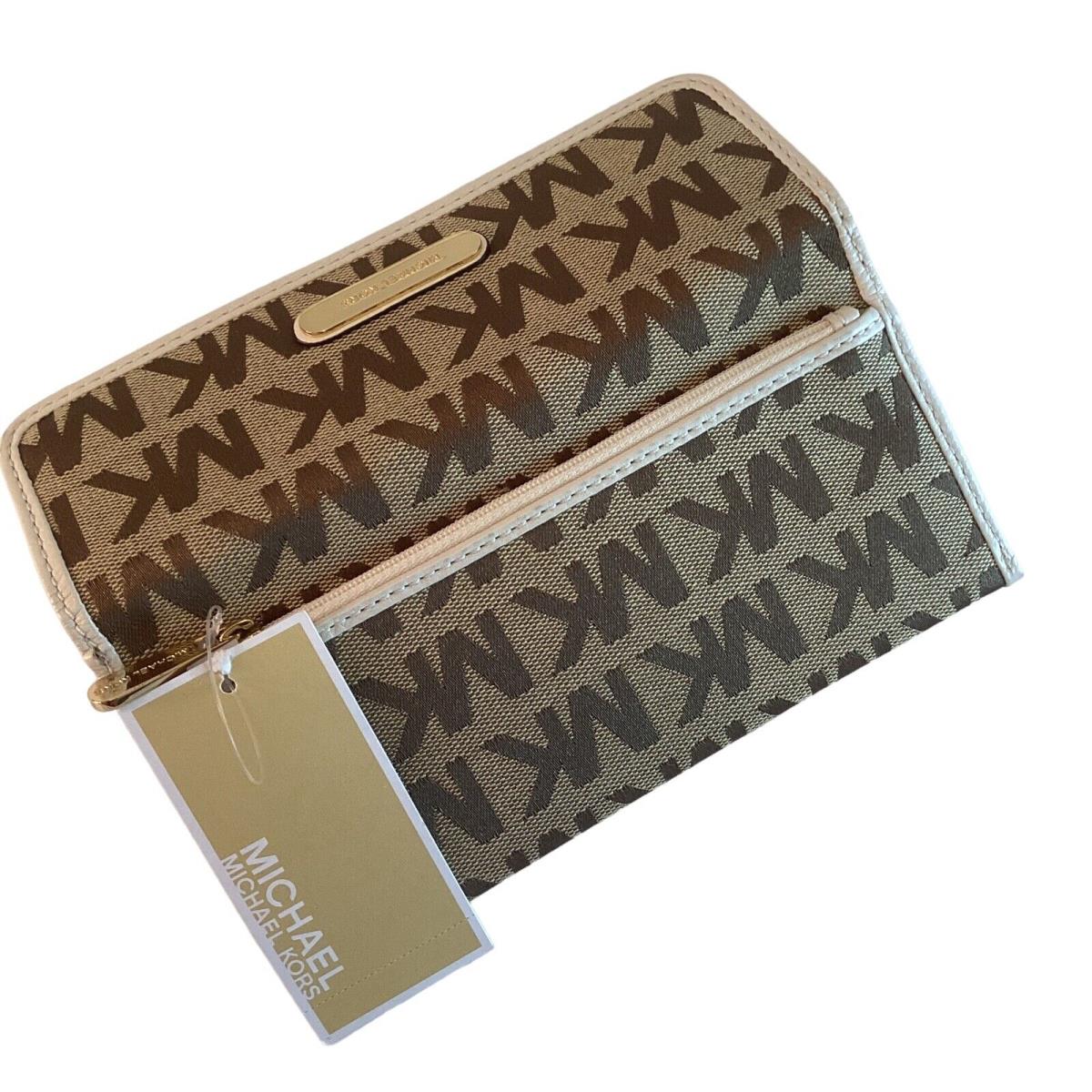 Michael Kors Wallet Austin Flat Continental 38T2XANE1 Beige Brown Vanilla