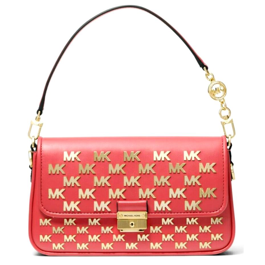 Michael Kors Bradshaw Dahlia Coral Pink Gold Logo Crossbody Shoulder Bag