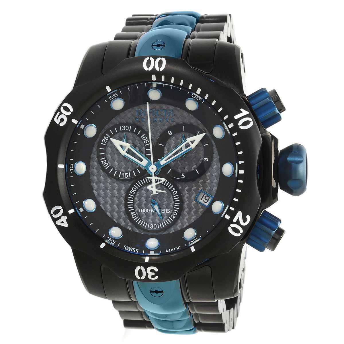 Invicta Men`s Watch Venom Reserve Chrono Black Dial Two Tone Bracelet Dive 15461 - Dial: Black, Band: Black, Blue