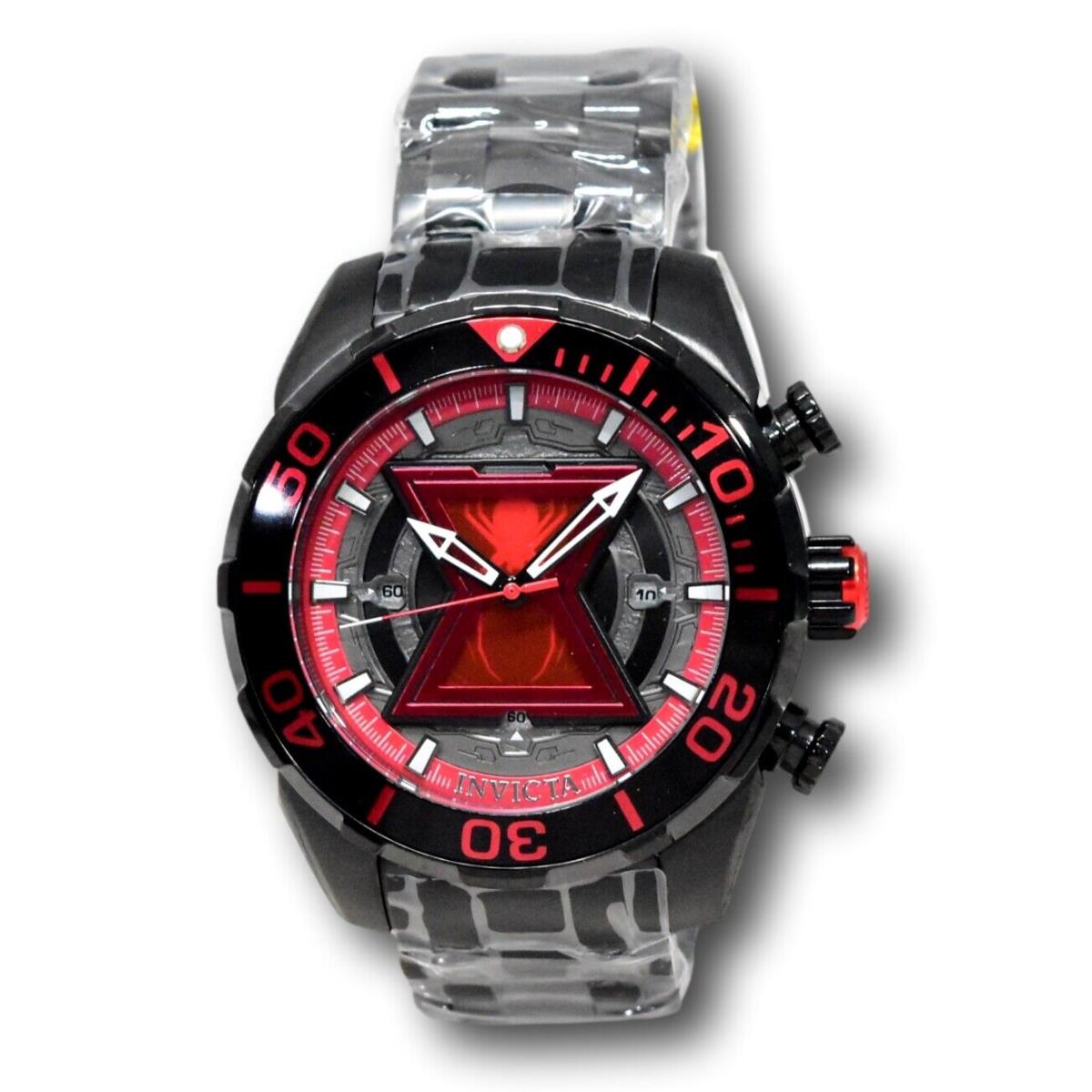 Invicta Marvel Black Widow Men`s 50mm Limited Edition Chronograph Watch 43058 - Dial: Black, Clear, Gray, White, Band: Black, Bezel: Black, Red