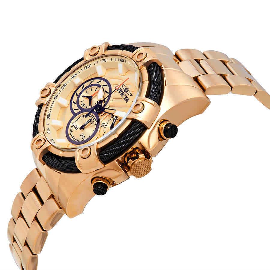 Invicta Bolt Chronograph Gold Dial Men`s Watch 25515 - Dial: Gold, Band: Yellow Gold-tone, Bezel: Yellow Gold-tone