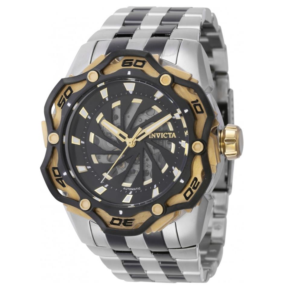 Invicta Ripsaw Automatic Men`s 49mm Black Skeleton Dial Venom Watch 44108 - Dial: Black, Clear, Gold, Multicolor, White, Band: Black, Silver, Bezel: Black, Gold, Yellow