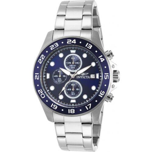 Invicta Men`s Watch Pro Diver Quartz Chronograph Blue Dial Steel Bracelet 15205 - Dial: Blue, Band: Silver