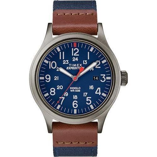 Timex TW4B14100 Men`s Expedition Blue Fabric Watch Scout Indiglo Date - Dial: White, Blue, Band: Blue, Bezel: Silver