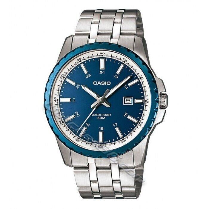 Casio Men`s Core MTP1328D-2AV Silver Stainless-steel Quartz Watch with Blue Dial - Dial: Blue, Band: Blue, Bezel: Blue