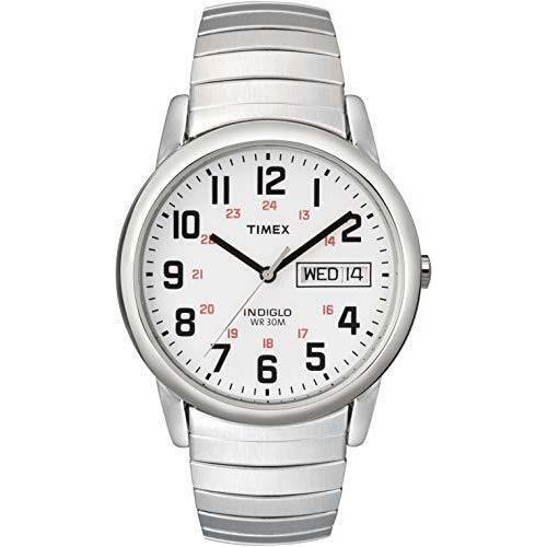 Timex Men`s T20461 Easy Reader 35mm Silver-tone Stainless Steel Expansion Band - Silver-Tone/White