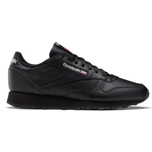 Reebok Men`s Classic Leather Low-top Shoes Breathable Lightweight Cushioned Black