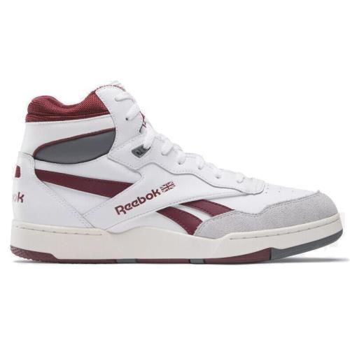 Reebok Men`s Basketball Premium Leather Shoes Rubber Outsole Shock Absorbing White / Classic Maroon / Pure Grey 6
