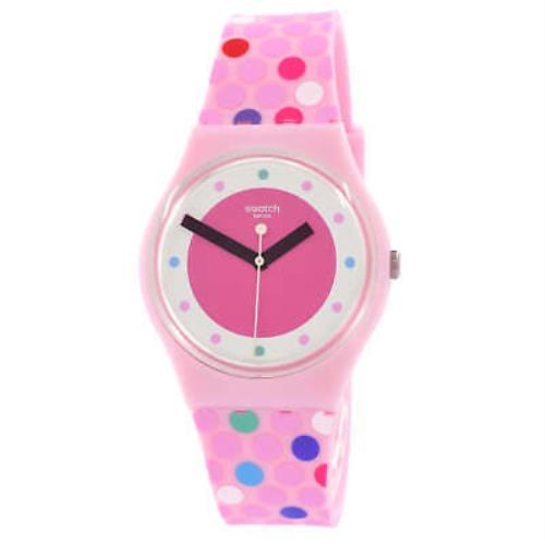 Swiss Swatch Blowing Bubbles Pink Dotted Silicone Watch 34mm SO28P109