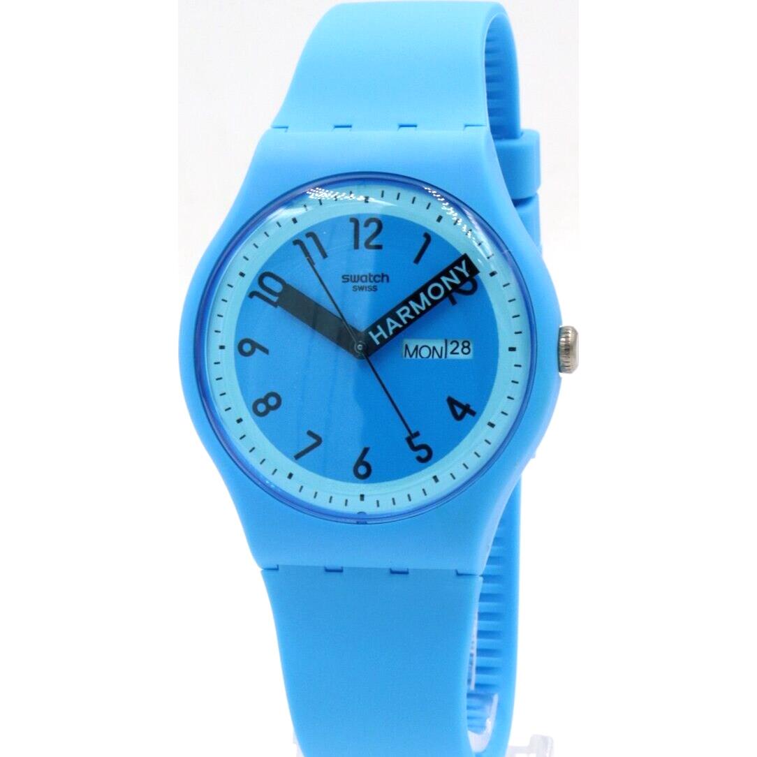 Swiss Swatch Proudly Blue Day-date Silicone Watch 40mm SO29S702