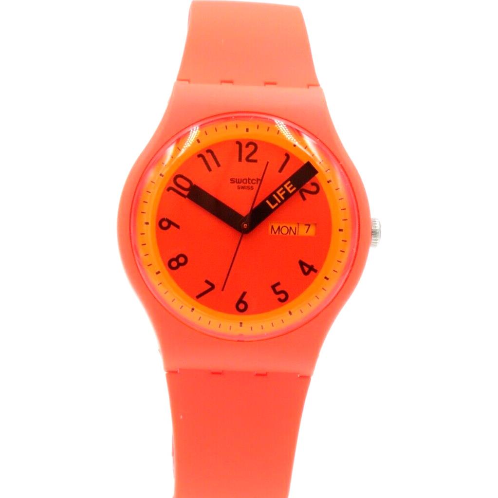 Swiss Swatch Proudly Red Silicone Day-date Watch 40mm SO29R705