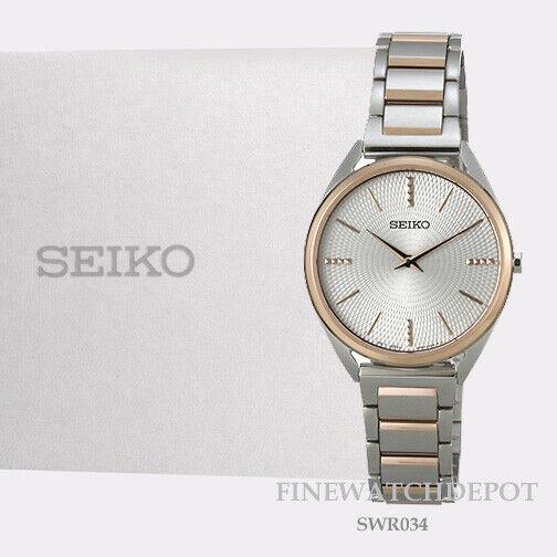 Seiko Quartz Essentials Ladies Silver Rose Tone Watch SWR034 - Dial: Gray, Band: