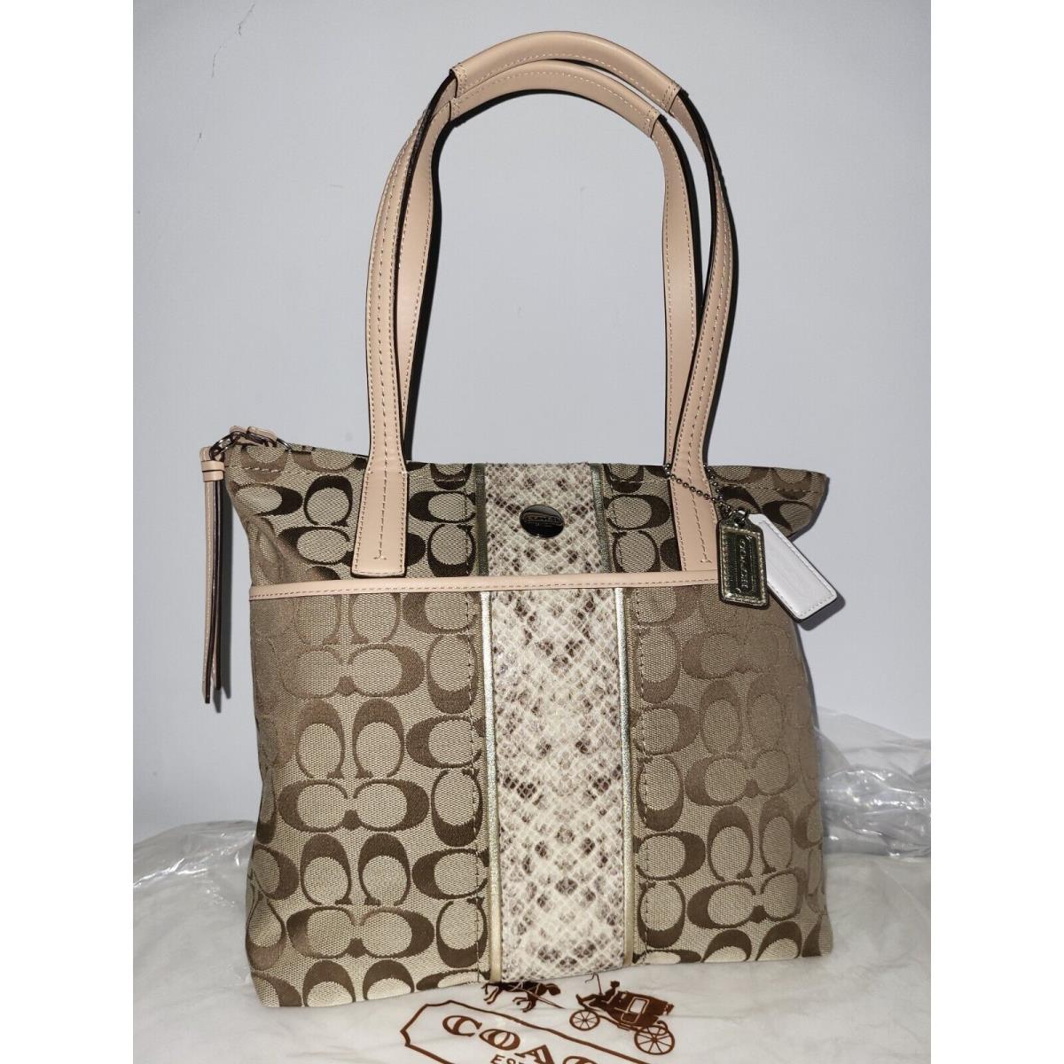 Coach Signature Stripe Python Stripe Tote F27362 Retails Khaki Natural