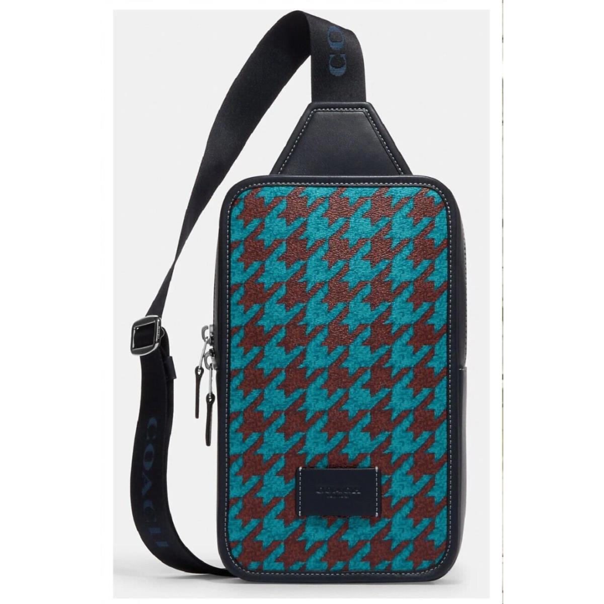 Coach Sullivan Pack CJ588 Houndstooth Canvas Leather X-body In Teal Wine Svr