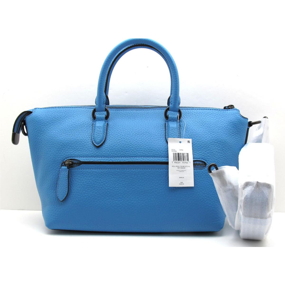 Coach Pebbled Leather Top Zip Satchel Shoulder Bag Pool Blue CE741