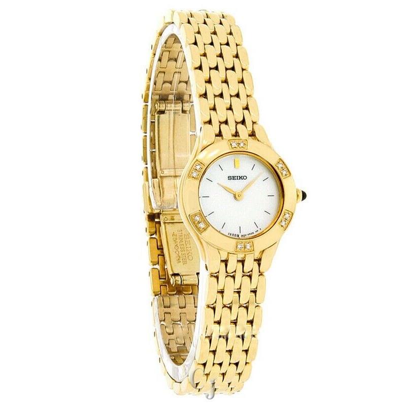 Seiko White Dial Yellow Gold Steel Bracelet W/diamond Accents Watch SUJC44