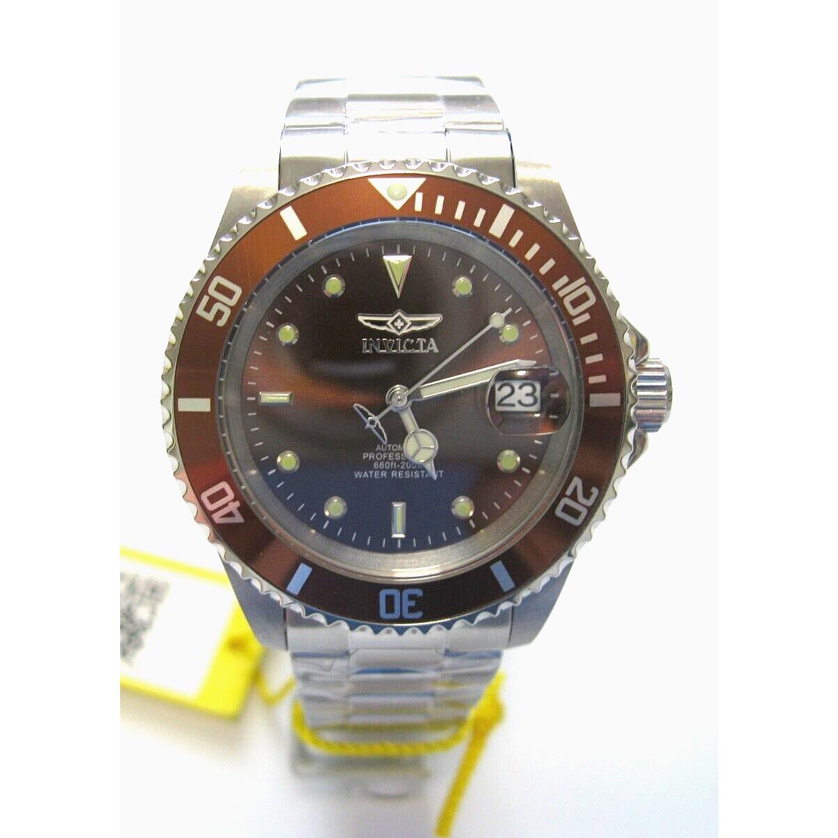 Invicta Pro Diver Brown Dial Silver Tone Men`s Automatic/mech 200M Watch- 35689