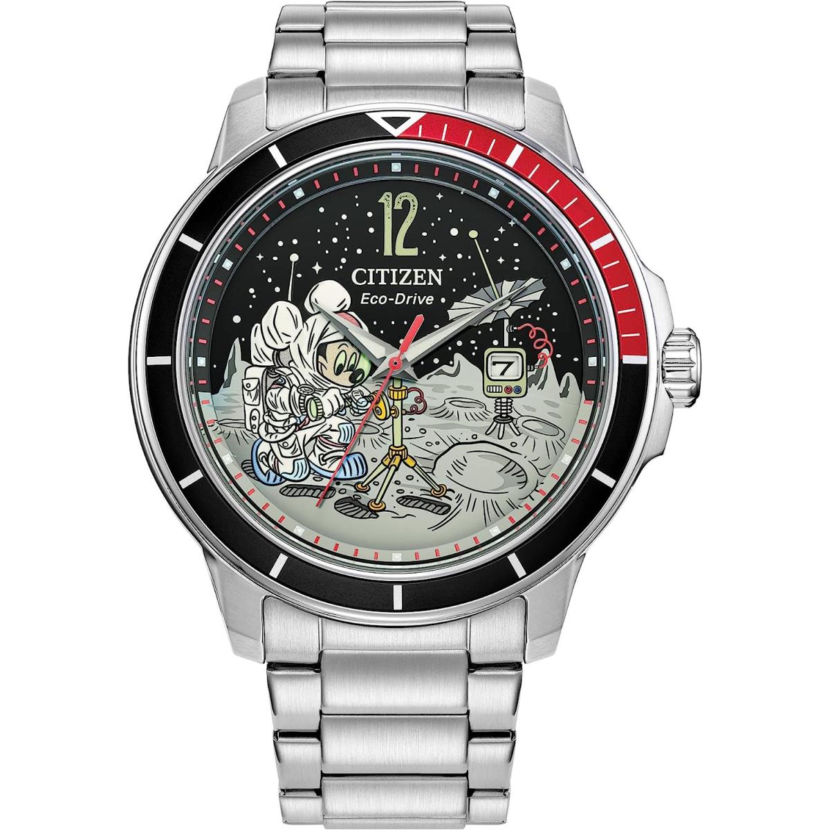 Citizen Eco-drive Men`s Mickey Astronaut Stainless Steel Watch Red and Black AW1709-54W