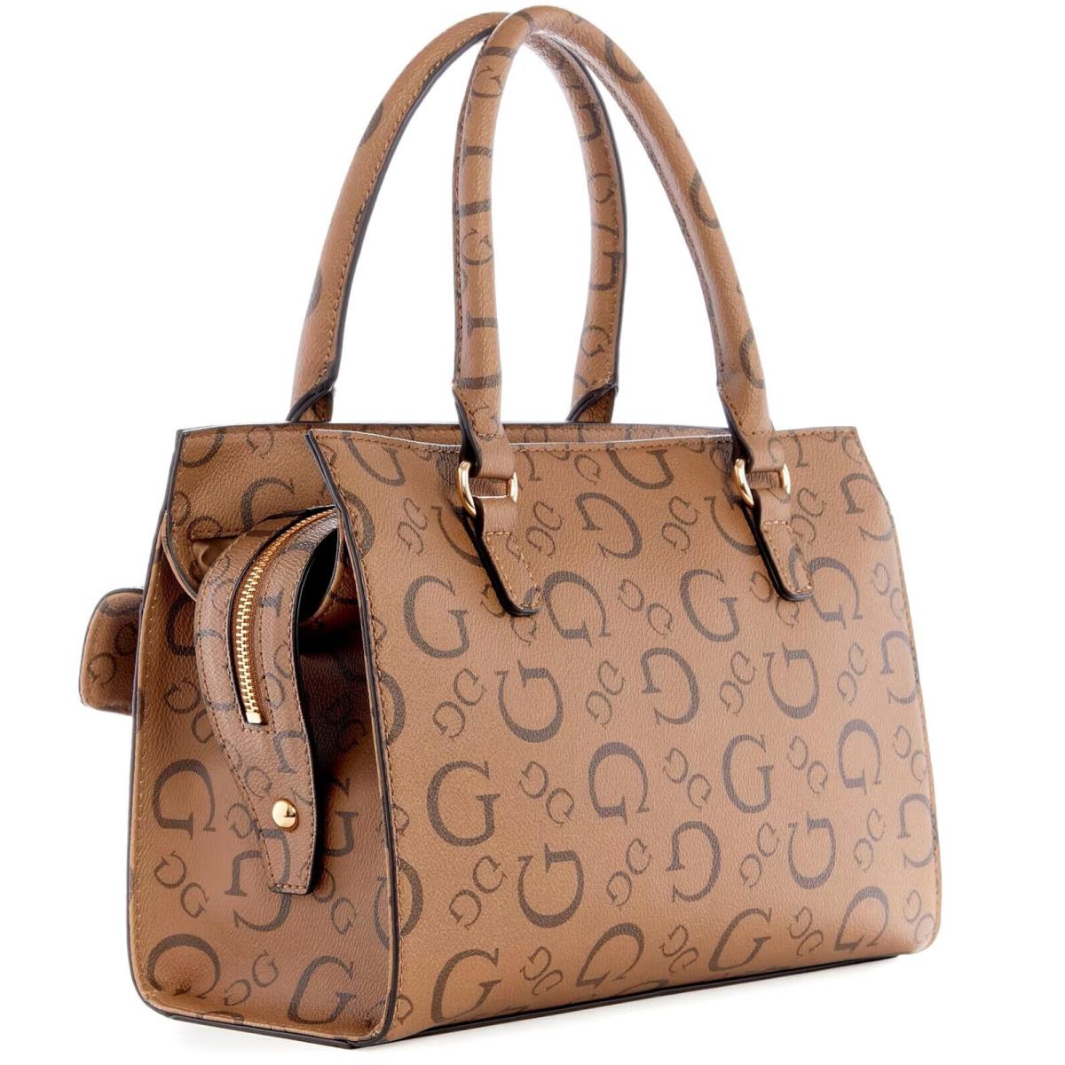 Guess Women`s G Logo Print Satchel Crossbody Bag Handbag - Brown / Cocoa