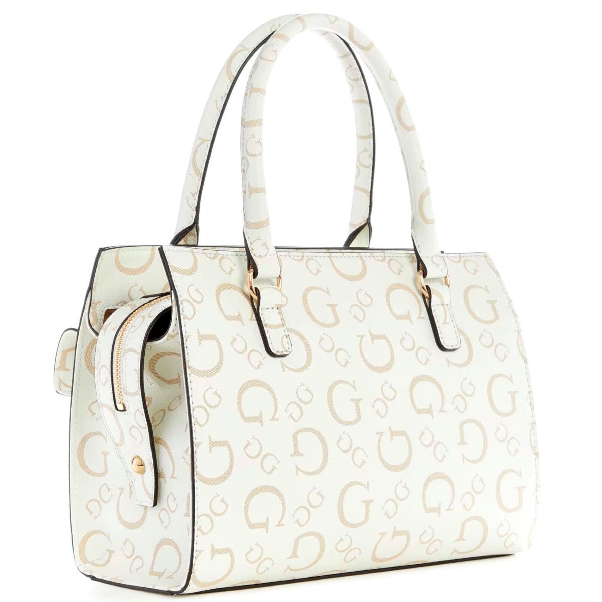 Guess Women`s G Logo Print Satchel Crossbody Bag Handbag - White / Beige