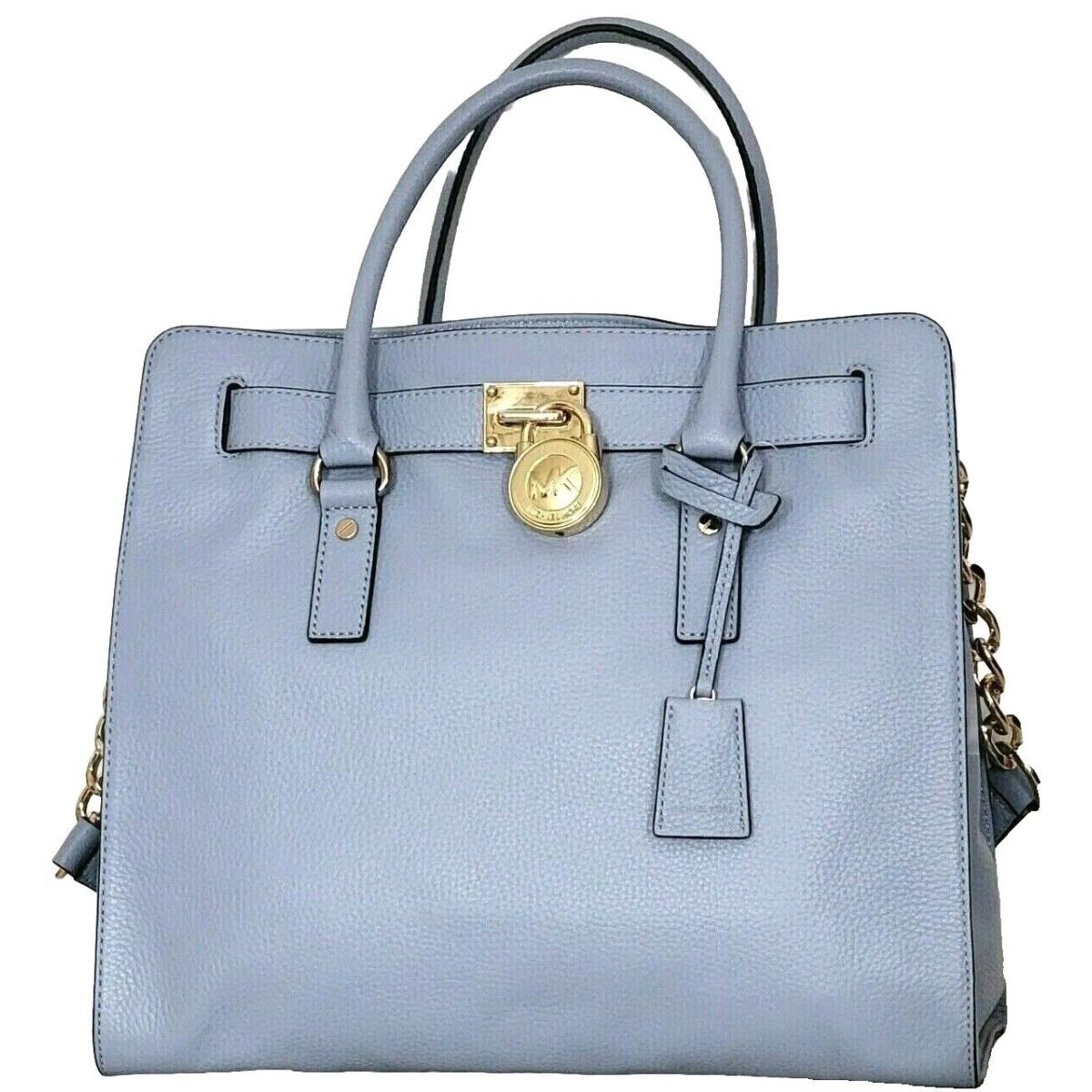 Michael Kors Hamilton Large Pale Blue Leather Gold Lock Chain NS Tote Bag