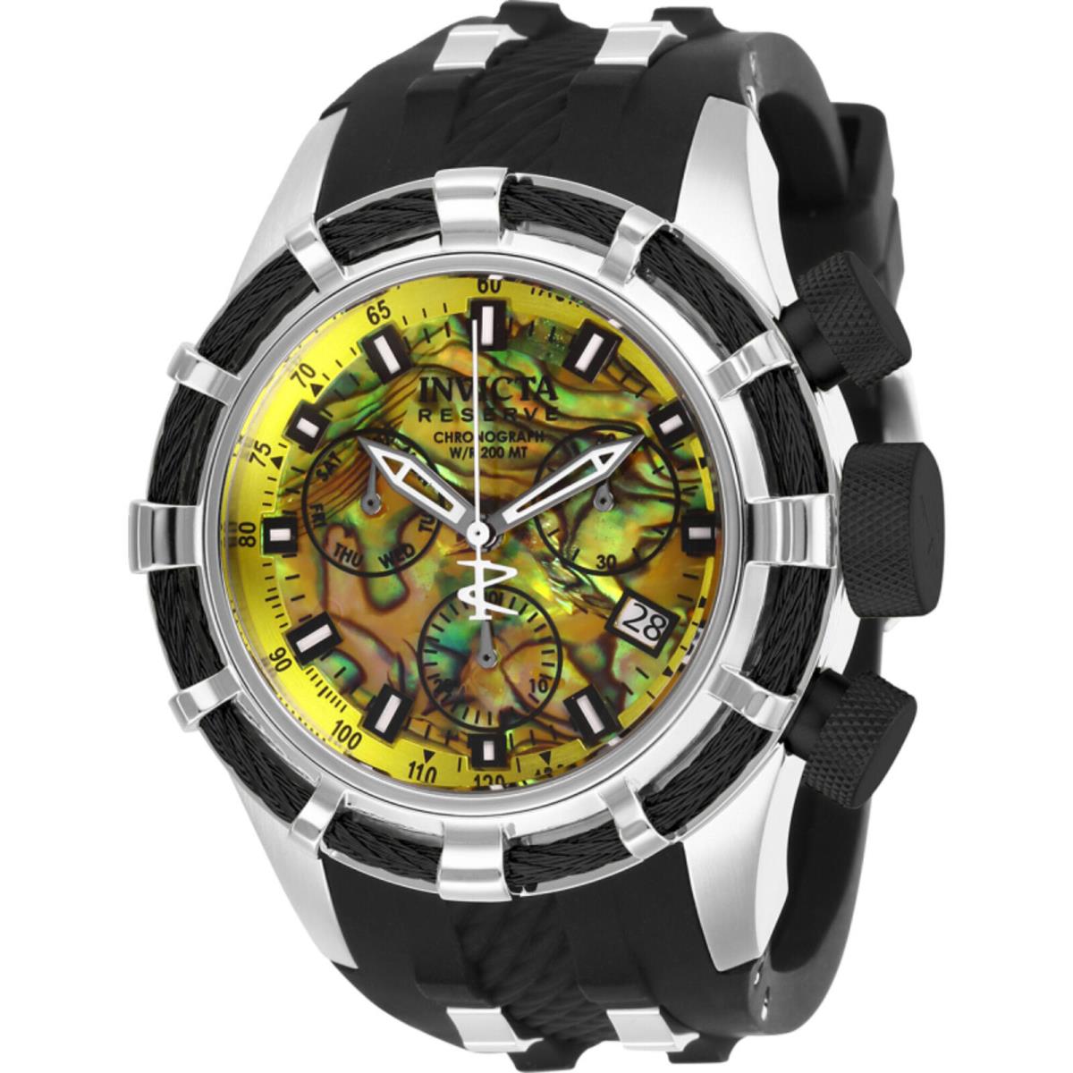 Invicta Men`s Watch Reserve Chronograph Yellow Abalone Dial Black Strap 27312