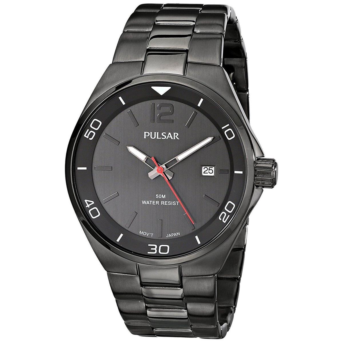 Pulsar PS9327 Men`s Black Dial Date Stainless Steel Black Band Quartz Watch