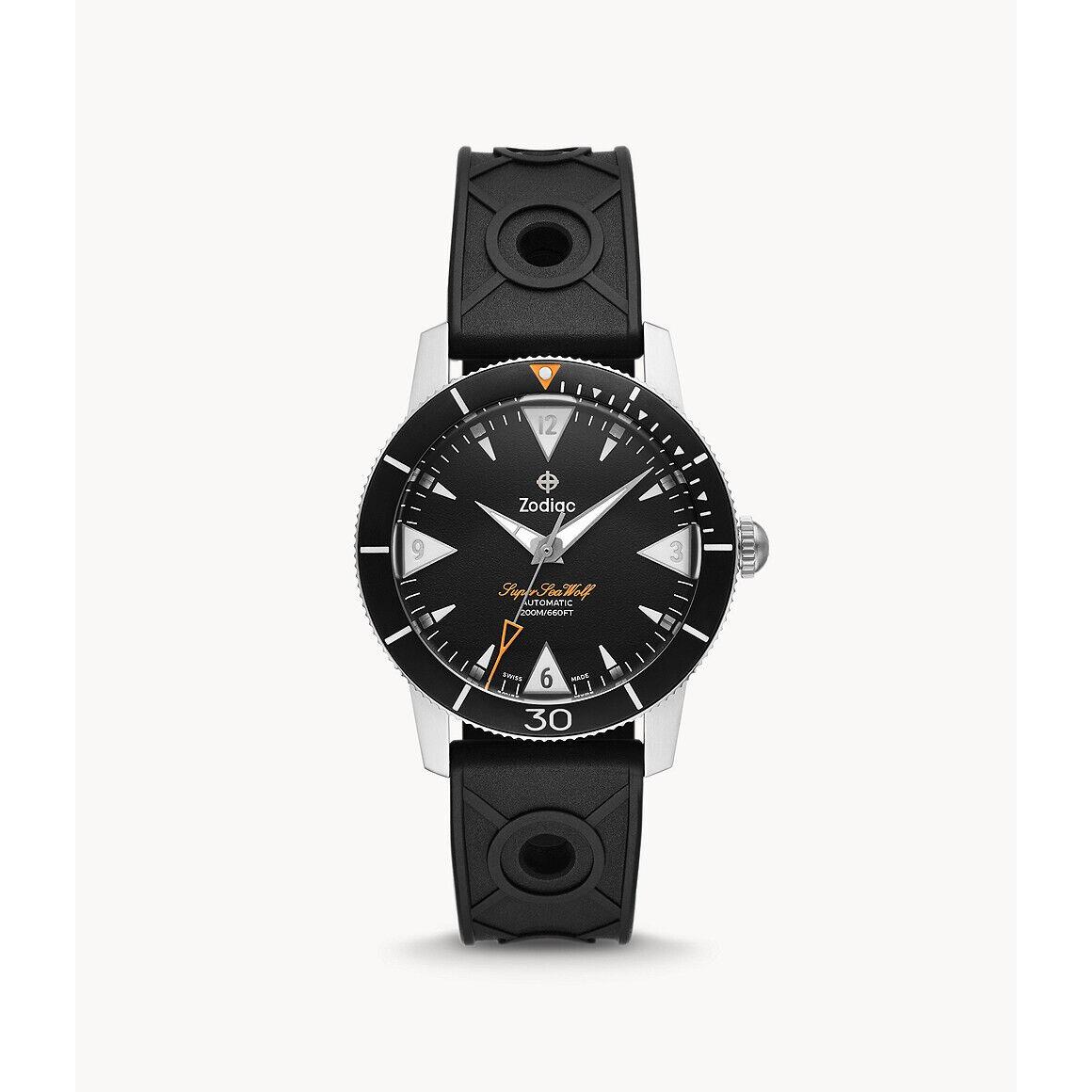 Zodiac Super Sea Wolf 53 Skin Automatic Black Dial Black Rubber Watch ZO9212