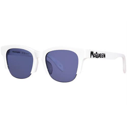 Alexander Mcqueen AM0406SA 004 Sunglasses Women`s White/blue Square Shape 54mm