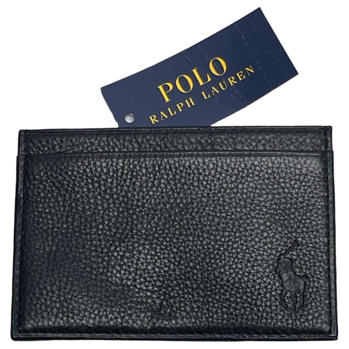 Polo Ralph Lauren Black Leather Wallet Slim Card Case Pony Logo One Size