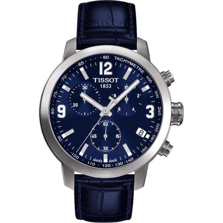 Tissot Men`s Prc 200 Chrono Blue Dial Leather Strap Watch T055.417.16.047.00