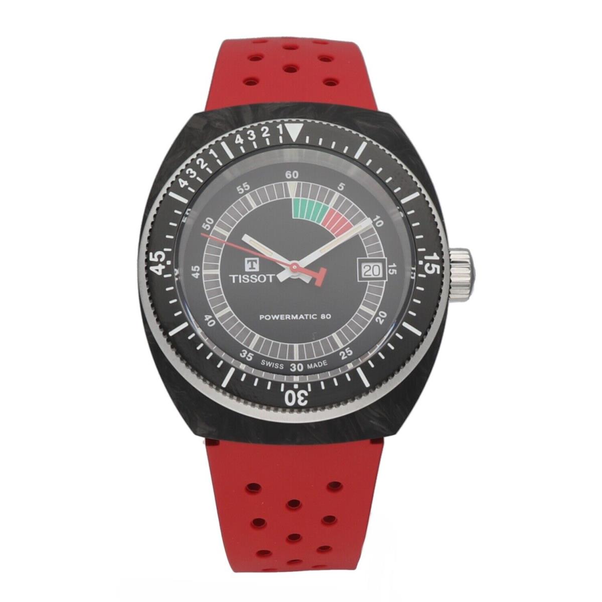 Tissot T145.407.97.057.02 Sideral S Powermatic 80 41 mm Red Rubber Wrist Watch - Dial: Black, Band: Red, Bezel: Black