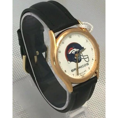 Denver Broncos Bulova T9 Watch 2fg08 Sportstime Leather Black Band Gold Case